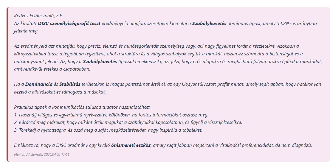 AI szöveges kiértékelés - DISC